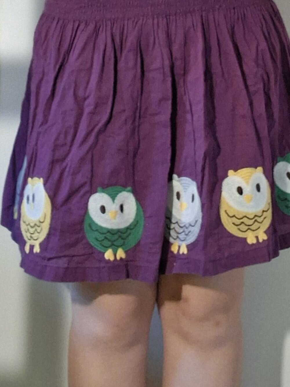 mini Boden 100% Cotton Purple Embroidered Owl Skirt - Picture 3 of 4